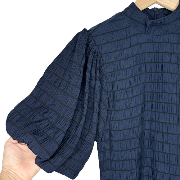 NWT Scotch & Soda Textured Smocked Navy Mini Dress With Voluminous Puff Sleeves - Picture 8 of 15